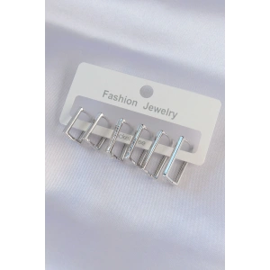 Pirinç Gümüş Renk Dikdörtgen Model Küpe Seti