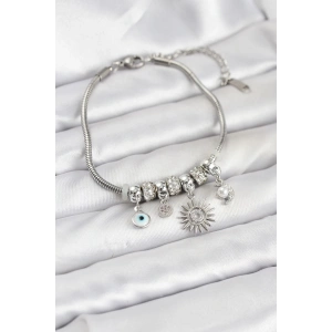 Pirinç Gümüş Renk Güneş Charmlı Kadın Bileklik