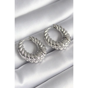 Pirinç Gümüş Renk Halka Sarmal Model Kadın Küpe