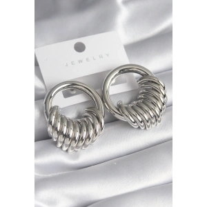 Pirinç Gümüş Renk Halka Sarmal Model Kadın Küpe