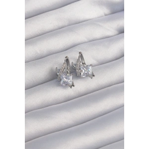 Pirinç Gümüş Renk İri Zirkon Taşlı Kıvrımlı Minimal Kelebekli Halka Küpe