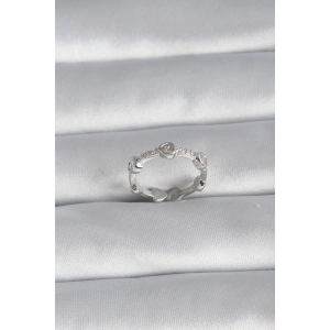 Pirinç Gümüş Renk Kalp Model Zirkon Taş Detay Kadın Yüzük