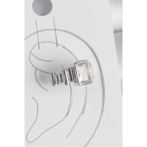 Pirinç Gümüş Renk Kare Zirkon Taşlı Kadın Kıkırdak Model Küpe