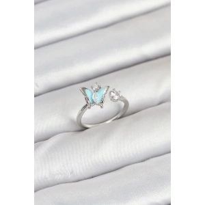 Pirinç Gümüş Renk Kelebek Model Kadın Yüzük