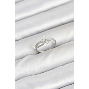 Pirinç Gümüş Renk Kelebek Zirkon Taşlı Kadın Yüzük