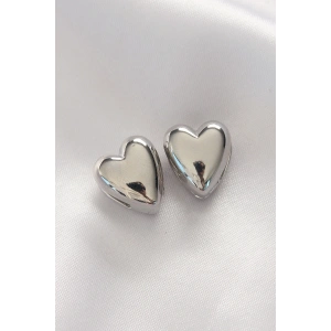 Pirinç Gümüş Renk Minimal Bombeli Kalp Küpe