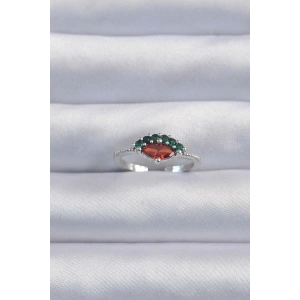 Pirinç Gümüş Renk Renkli Zirkon Taşlı Ayarlanabilir Karpuz Model Yüzük