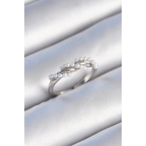 Pirinç Gümüş Renk Sarmal İnci Model Kadın Yüzük