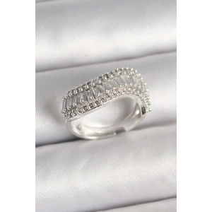 Pirinç Gümüş Renk Su Yolu Zirkon Dalga Model Ayarlanabilir Kadın Yüzük