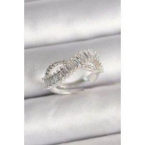 Pirinç Gümüş Renk Su Yolu Zirkon Taşlı Sonsuzluk Model Ayarlanabilir Kadın Yüzük