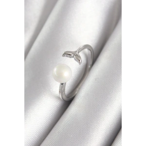 Pirinç Gümüş Renk Top İnci Figür Balık Kuyruğu Model Kadın Yüzük