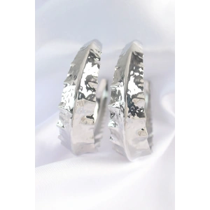 Pirinç Gümüş Renk Yaprak Desenli Halka Küpe