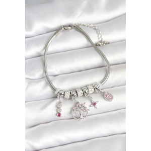 Pirinç Gümüş Renk Yaşam Ağacı Charmlı Kadın Bileklik