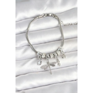 Pirinç Gümüş Renk Yusufçuk Charmlı Kadın Bileklik