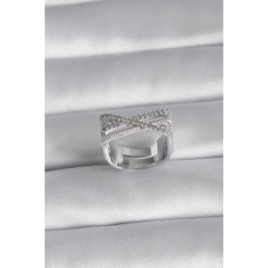 Pirinç Gümüş Renk Zirkon Taş Detay Kadın Yüzük