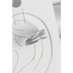 Pirinç Gümüş Renk Zirkon Taşlı 3Lü Sıralı Model Kadın Kıkırdak Küpe