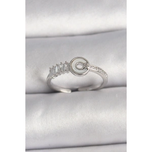 Pirinç Gümüş Renk Zirkon Taşlı Ayarlanabilir Kadın Yüzük