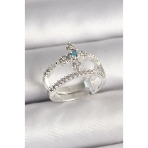 Pirinç Gümüş Renk Zirkon Taşlı Ayarlanabilir Model Kadın Yüzük