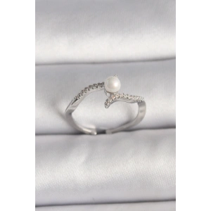 Pirinç Gümüş Renk Zirkon Taşlı Ayarlanabilir Yüzük