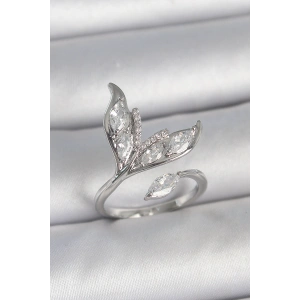 Pirinç Gümüş Renk Zirkon Taşlı Balık Kuyruğu Model Ayarlanabilir Kadın Yüzük