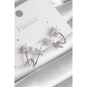 Pirinç Gümüş Renk Zirkon Taşlı Çiçek Model Kadın Küpe