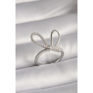 Pirinç Gümüş Renk Zirkon Taşlı Düğüm Model Kadın Yüzük