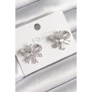 Pirinç Gümüş Renk Zirkon Taşlı Fiyonk Model Kadın Küpe