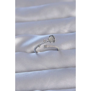 Pirinç Gümüş Renk Zirkon Taşlı İncili Satürn Model Ayarlanabilir Yüzük