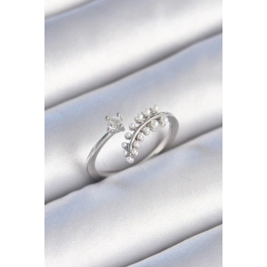 Pirinç Gümüş Renk Zirkon Taşlı İncili Yaprak Model Kadın Yüzük