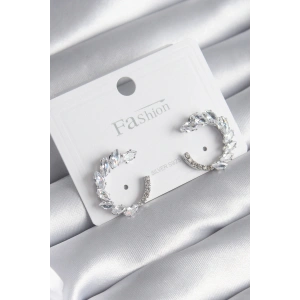 Pirinç Gümüş Renk Zirkon Taşlı Kadın Küpe