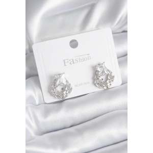 Pirinç Gümüş Renk Zirkon Taşlı Kadın Küpe