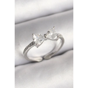 Pirinç Gümüş Renk Zirkon Taşlı Kalp Fiyonk Model Kadın Yüzük