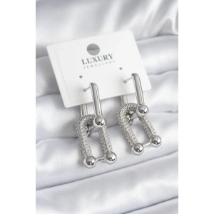 Pirinç Gümüş Renk Zirkon Taşlı Model VIP Seri Kadın Küpe