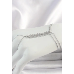 Pirinç Gümüş Renk Zirkon Taşlı V Model Kadın Şahmeran