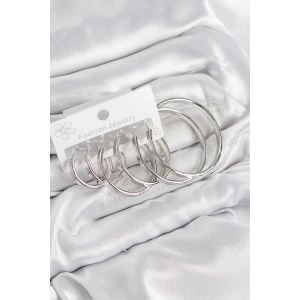 Pirinç Halka Model Gümüş Renk Kadın Set Küpe