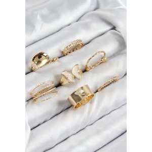 Pirinç Kelebek Model Gold Renk Kadın Yüzük Kombin Set