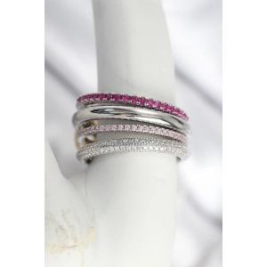 Pirinç Gümüş Renk Zirkon Taşlı 4Lü Kadın Yüzük