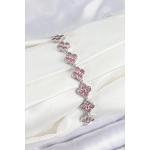 Pirinç Pembe Zirkon Taşlı Yonca Model Gümüş Renk VIP Seri Kadın Bileklik
