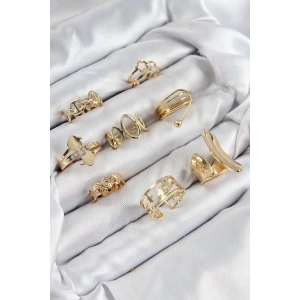 Pirinç Sarmal Ve Yıldız Model Gold Renk Kadın Yüzük Kombin Set