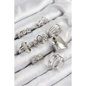 Pirinç Sarmal Ve Yıldız Model Gümüş Renk Kadın Yüzük Kombin Set