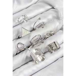 Pirinç Üçgen Model Gümüş Renk Kadın Yüzük Kombin Set