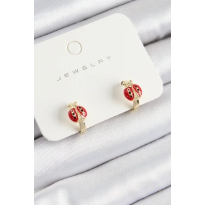 Pirinç Uğur Böceği Model Gold Renk Çocuk Küpe