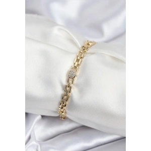 Pirinç VIP Seri Gold Renk Zincir Model Kalpli Zirkon Taşlı Kadın Bileklik