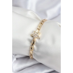 Pirinç VIP Seri Gold Renk Zirkon Taşlı Yıldız Model Kadın Bileklik