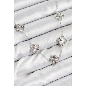 Pirinç VIP Yonca Model Gümüş Renk Kadın Kolye