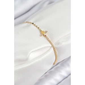 Pirinç Zirkon Taşlı Arı Model Ezme Zincir Gold Renk Kadın Bileklik