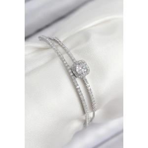 Pirinç Zirkon Taşlı Baget Model Gümüş Renk Kadın Bileklik