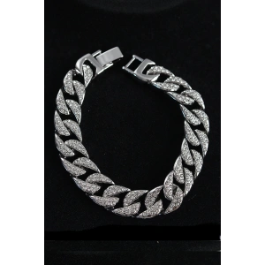 Pirinç Zirkon Taşlı Cuba Gurmet Model Gümüş Renk Erkek Bileklik