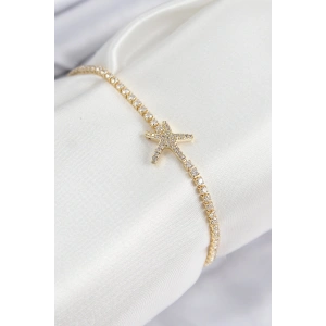 Pirinç Zirkon Taşlı Deniz Yıldızı Model Gold Renk Kadın Bileklik