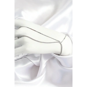 Pirinç Zirkon Taşlı Ezme Zincir Model Gümüş Renk Kadın Şahmeran